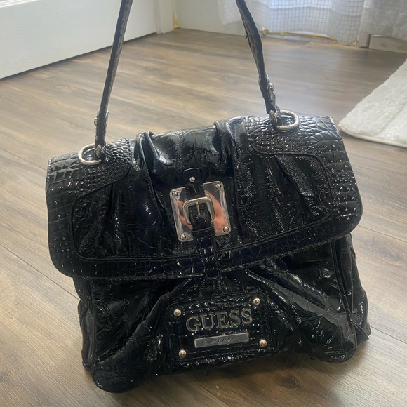 GUESS Shiny Black Satchel Bag - Picture 5 of 9